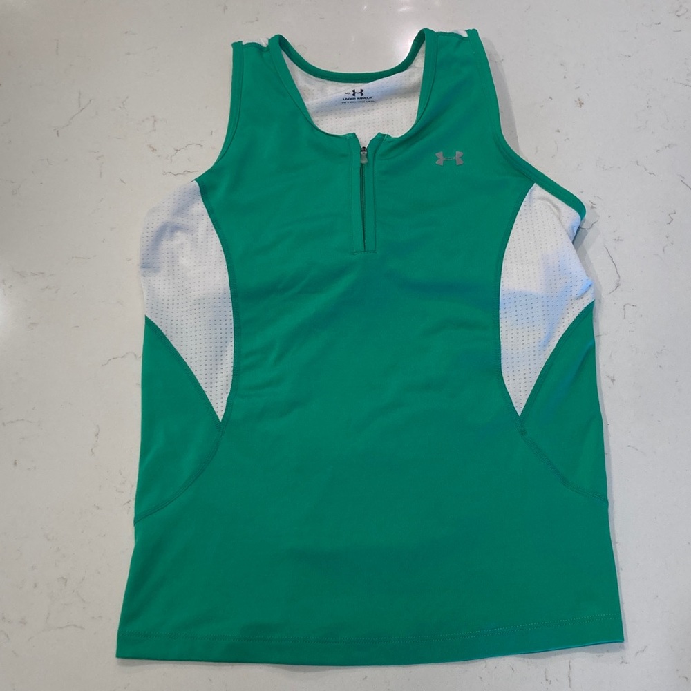 Under Armour Green and White Mesh Sports Tank